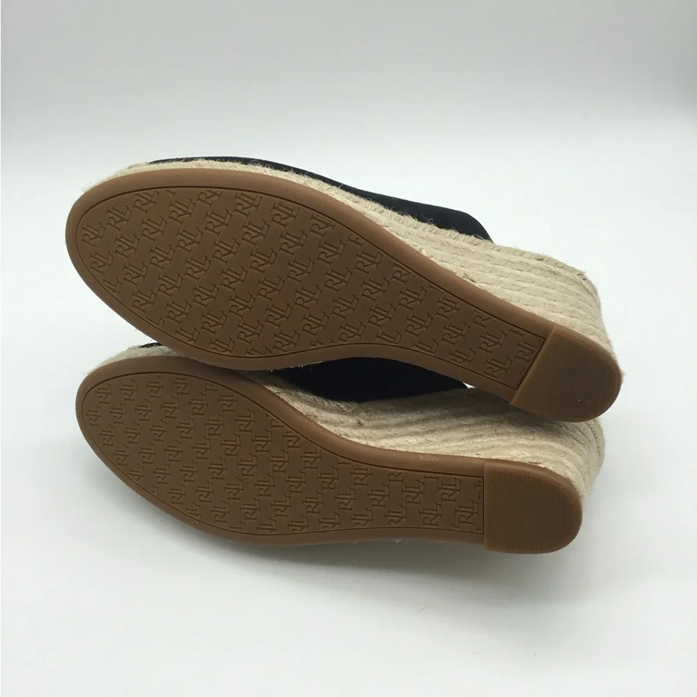 Ralph Lauren‎ Pennie Black Suede Espadrille Wedge Mule